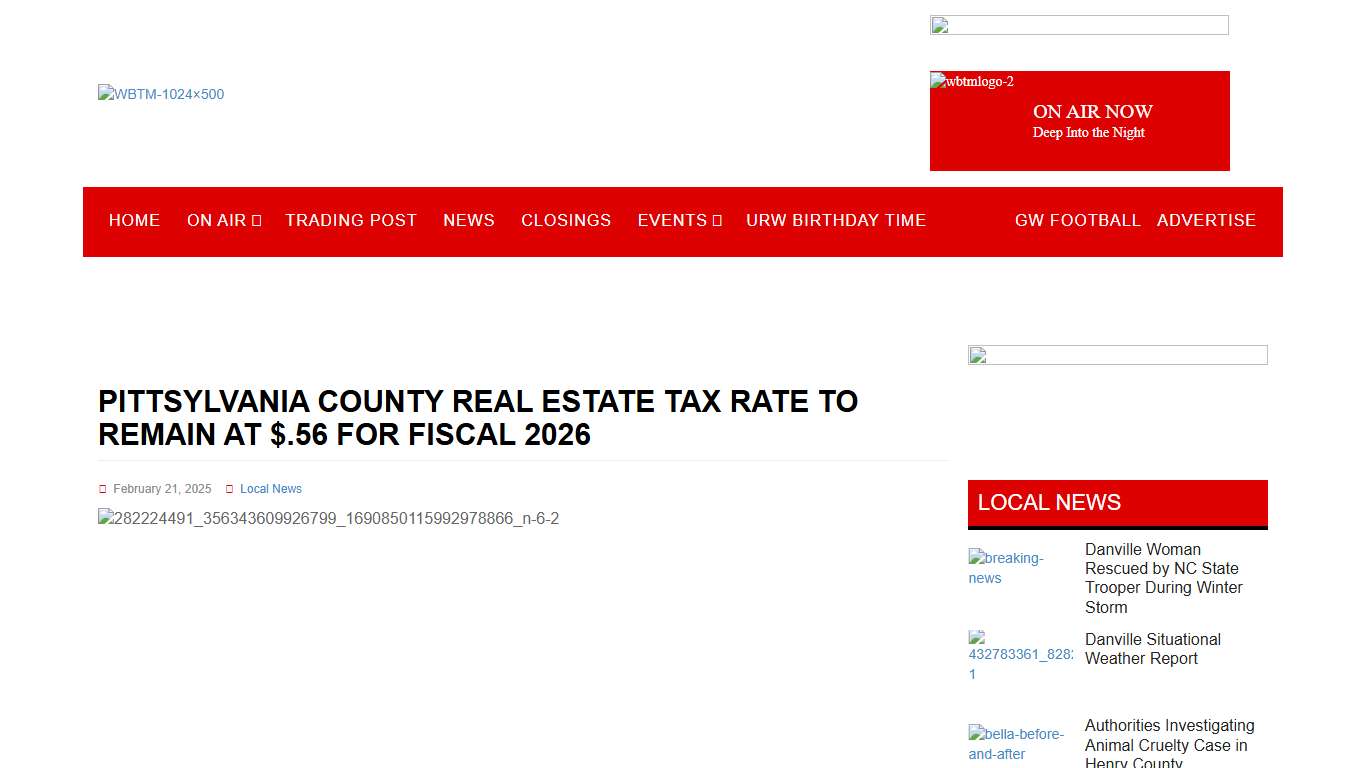 Pittsylvania County Real Estate Tax Rate to Remain at $.56 for Fiscal 2026 WBTM 102.5