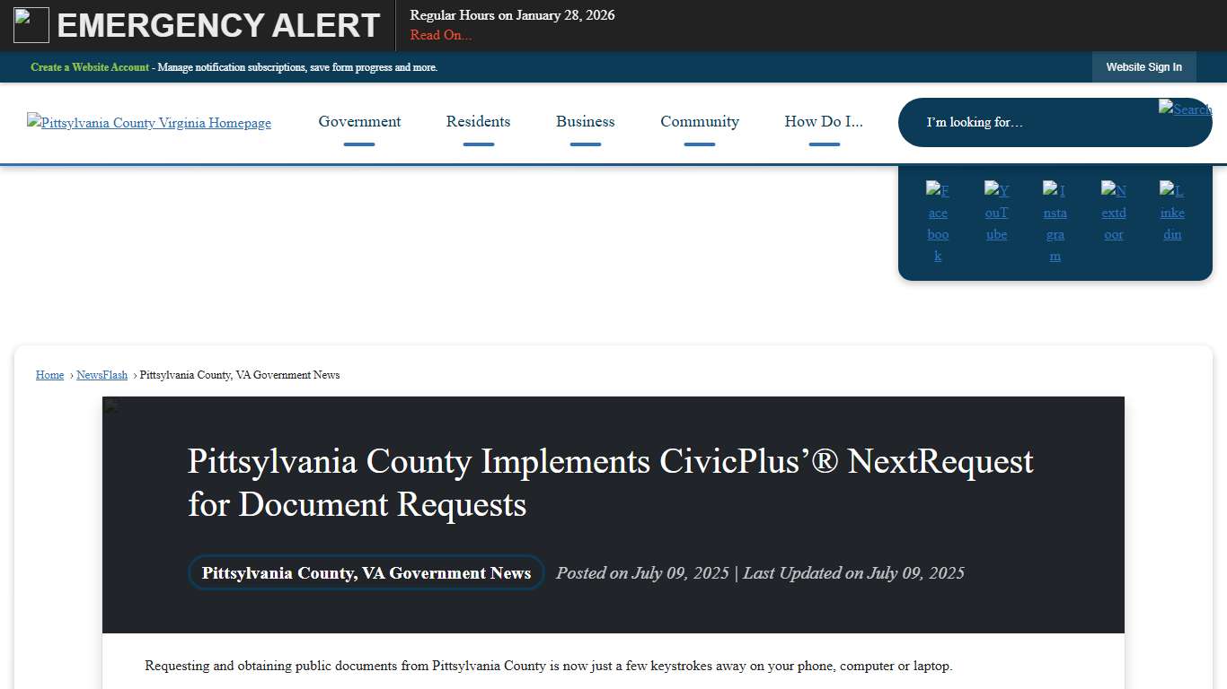Pittsylvania County Implements CivicPlus’® NextRequest for Document Requests • Pittsylvania County, VA
